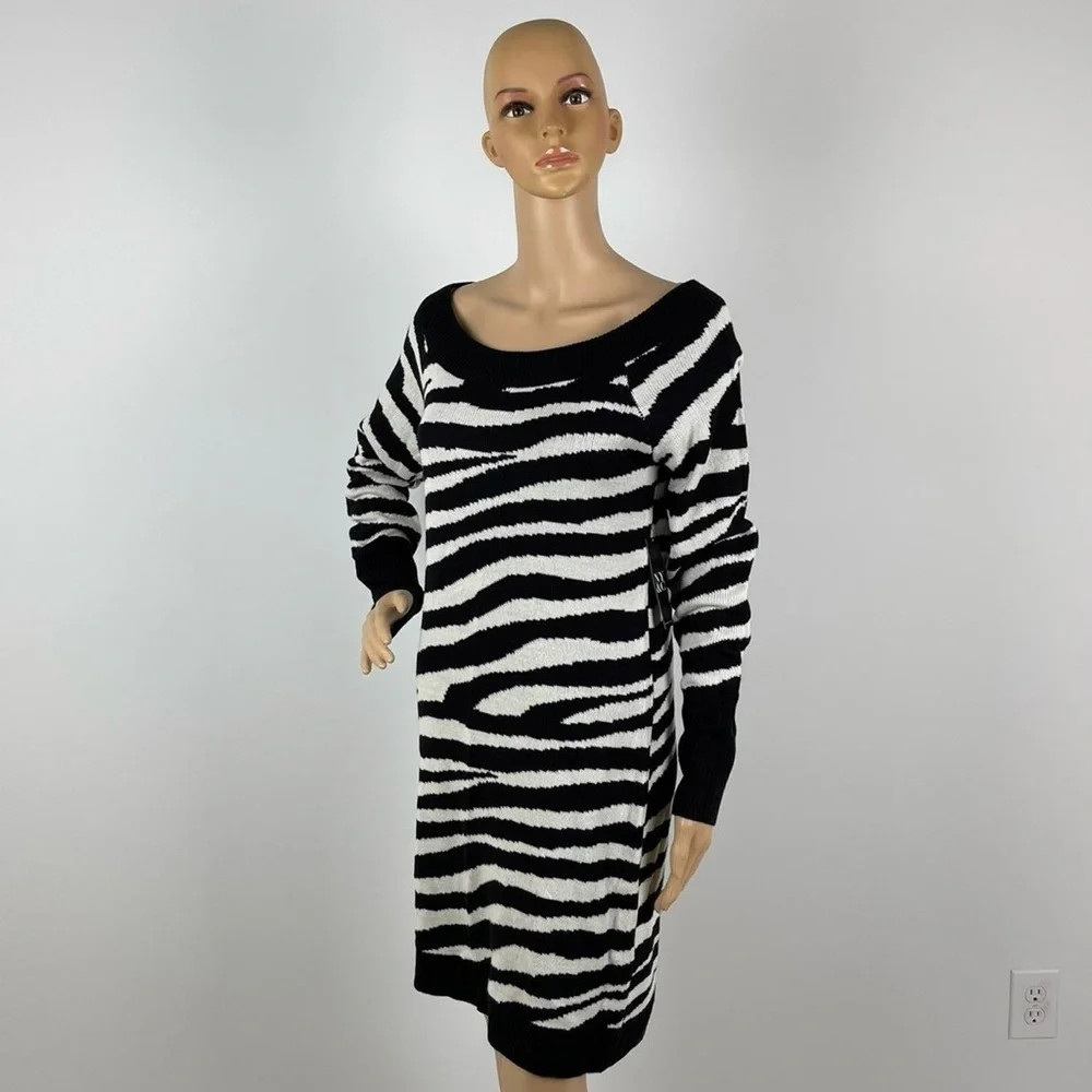 New York and Company Zebra Print Black and White Sweater Dress
